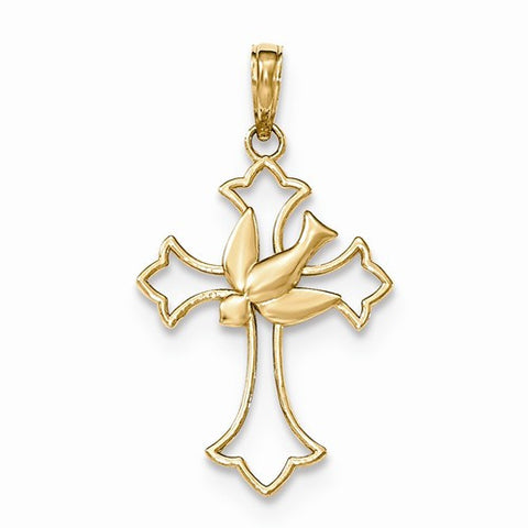 14k Gold Diamond-cut Dove Cross Pendant, Pendants for Necklace
