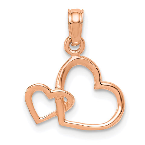 14K Rose Polished Intertwined Double Heart Pendant