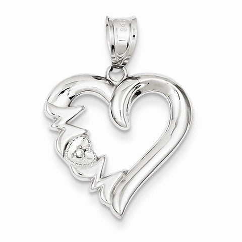 14k White Gold Polished Mom Heart Pendant, Pendants for Necklace