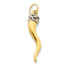 14k Gold Two-Tone Hollow Polished 3-Dimensional Medium Italian Horn Charm hide-image