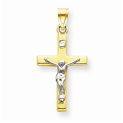 14k Gold Two-tone INRI Hollow Crucifix Pendant, Classy Pendants for Necklace