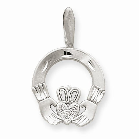 14k White Gold Solid D/C Claddagh Pendant, Pendants for Necklace