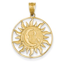14k Gold Polished Sun with Moon & Star Charm hide-image