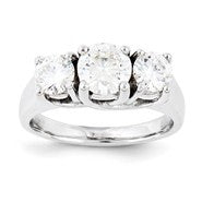 14k White Gold 6.5mm/5mm Round Three Stone Ring