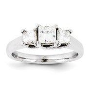 14k White Gold 4.5mm/3.5mm Square Three Stone Ring