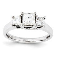 14k White Gold 5mm/3.5mm Square Three Stone Ring