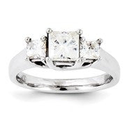 14k White Gold 5.5mm/3.5mm Square Three Stone Ring