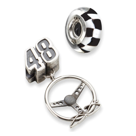 Sterling Silver Antiqued LogoArt Sport,NASCAR #48 Jimmie Johnson Glass Wheel Bead Set