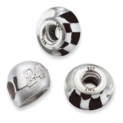 Sterling Silver LogoArt Sport,NASCAR #24 William Byron 2 Glass & Helmet Beads,Set