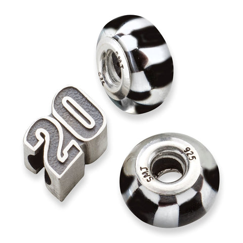 Sterling Silver LogoArt Sport,NASCAR #20 Erik Jones 2 Flag Bead Set