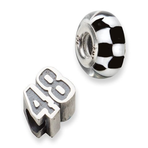 Sterling Silver Antiqued LogoArt Sport,NASCAR #48 Jimmie Johnson Glass Bead Set