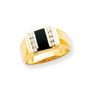 14k Yellow Gold Flat Top Polished Complete Mens Diamond And Onyx Ring