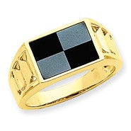 14k Yellow Gold Onyx and Hematite Ring