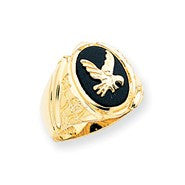 14k Yellow Gold Men's Onyx Eagle Ring