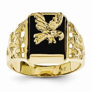 14k Yellow Gold Men's Onyx Eagle Ring