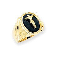 14k Yellow Gold Men's Onyx Crucifix Ring