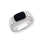 14k White Gold Onyx & Diamond Mens Ring