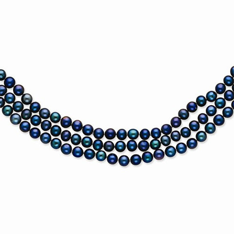 14K Yellow Gold Polished-Black Cultured Pearl-Strand Necklace