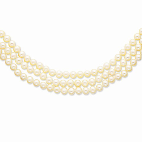 14K Yellow Gold Polished-White Cultured Pearl-Strand Necklace