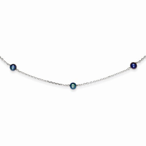 14K White Gold Black Freshwater Cultured Pearl Necklace