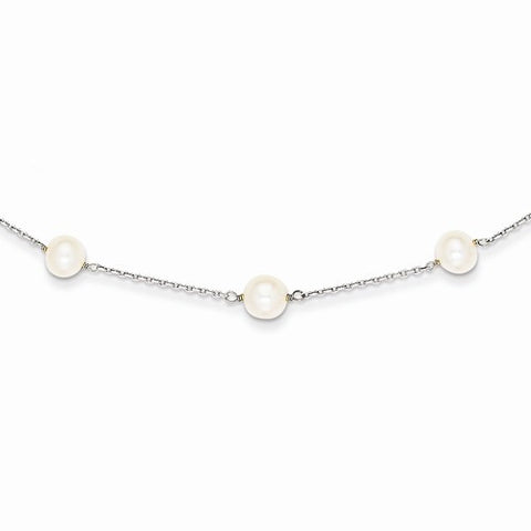 14K White Gold with White Cultured Pearl Necklace