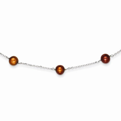 14K White Gold Brown Freshwater Cultured Pearl Necklace