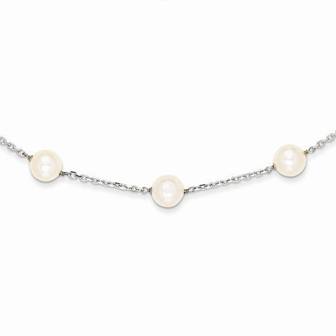14K White Gold with White Cultured Pearl Necklace