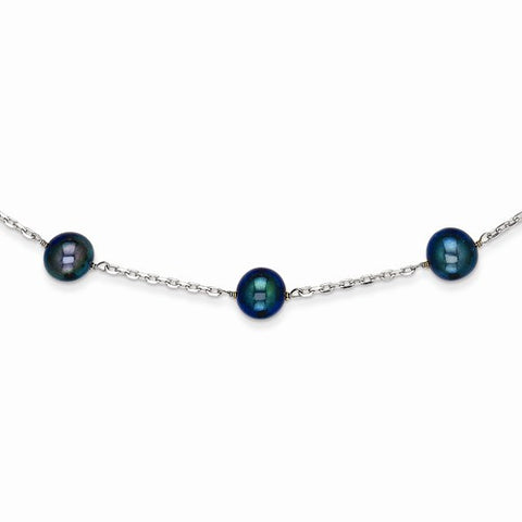14K White Gold Black Cultured Pearl Necklace