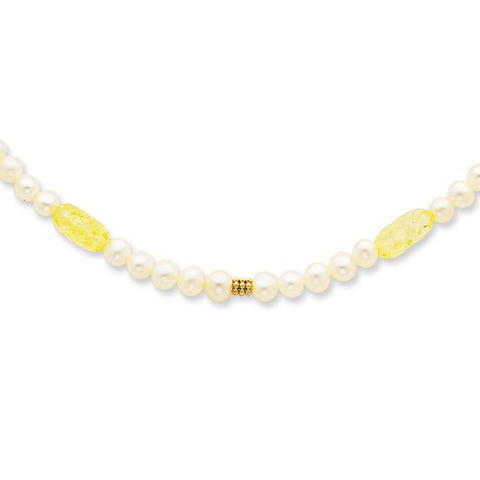 14K Yellow Gold Cultured Pearl & Lemon Quartz Necklace
