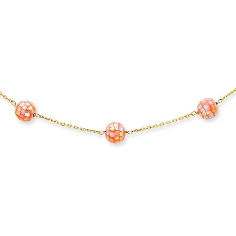 14K Yellow Gold Pink Mosaic Mother Of Pearl Necklace