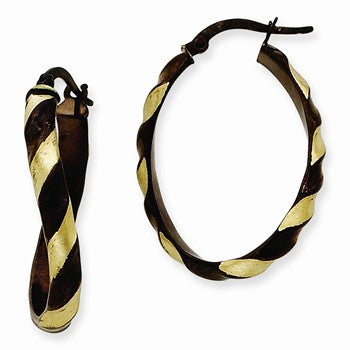 14k Yellow Gold Chocolate Rhodium 3.7mm Wavy Hoop Earrings
