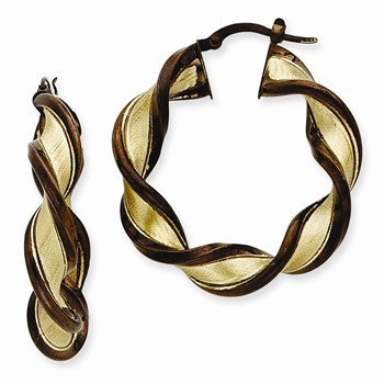 14k Yellow Gold Chocolate Rhodium 7mm Twisted Hoop Earrings