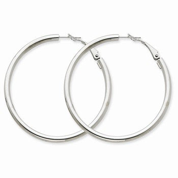14k White Gold 3x40mm Polished Round Hoop Earrings