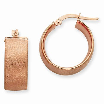 14k Yellow Gold Plated Rose Gold 8x15mm Satin Round Hoop Earrings