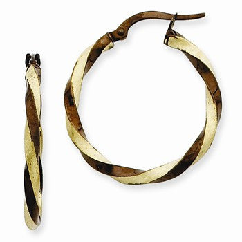 14k Yellow Gold Chocolate Rhodium 2.25mm Twisted Hoop Earrings