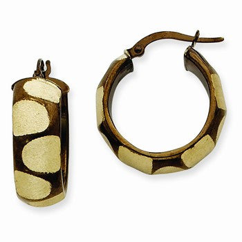 14k Yellow Gold Chocolate Rhodium 7.5mm Round Hoop Earrings