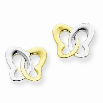 14k Yellow Gold Rhodium Butterfly Post Earrings