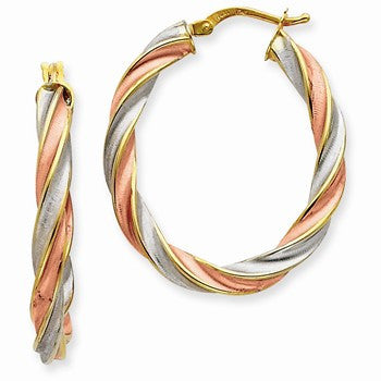14k Yellow Gold Rhodium 3.75mm Twisted Oval Hoop Earrings