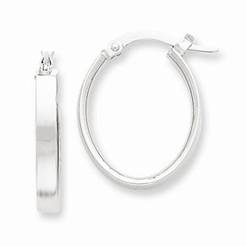 White Rhodium Plated 14k Yellow Gold Oval Hoop Earrings