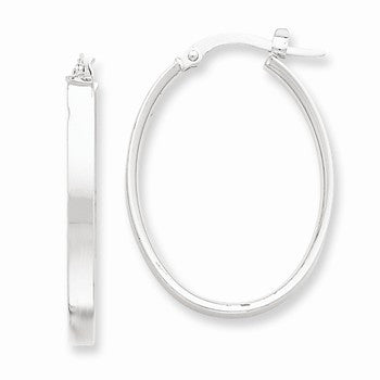 White Rhodium Plated 14k Yellow Gold Oval Hoop Earrings
