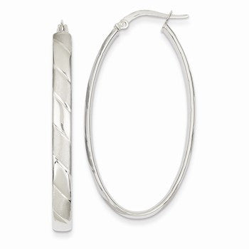 14k White Gold Satin Polished Oval Hoop Earrings