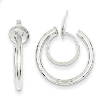 White Rhodium Plated 14k Yellow Gold Non-pierced Hoop Earrings