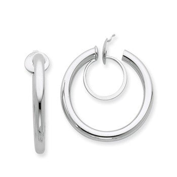 White Rhodium Plated 14k Yellow Gold Non-pierced Hoop Earrings