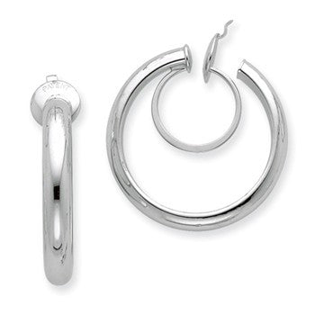 White Rhodium Plated 14k Yellow Gold Non-pierced Hoop Earrings