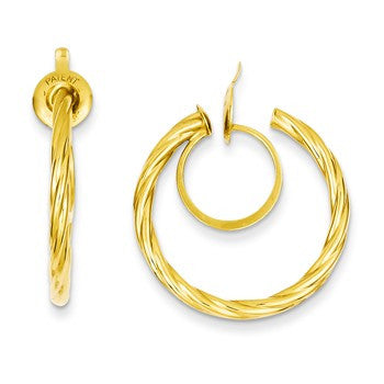 14k Yellow Gold Twisted Non-pierced Hoop Earrings