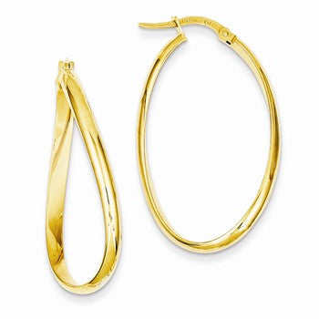 14k Yellow Gold Twisted Oval Hoop Earrings
