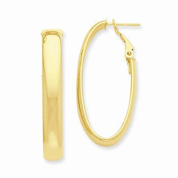14k Yellow Gold Oval Hoop Earrings