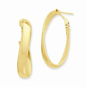 14k Yellow Gold Twisted Oval Hoop Earrings