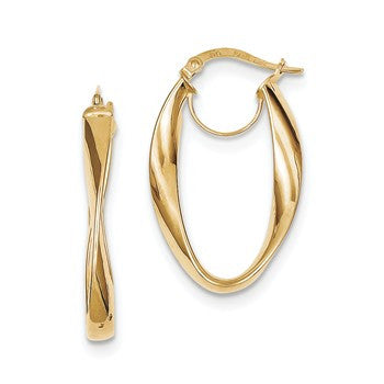14k Yellow Gold Twisted Oval Hoop Earrings