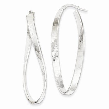 14k White Gold Textured Twisted Oval Hoop Earrings